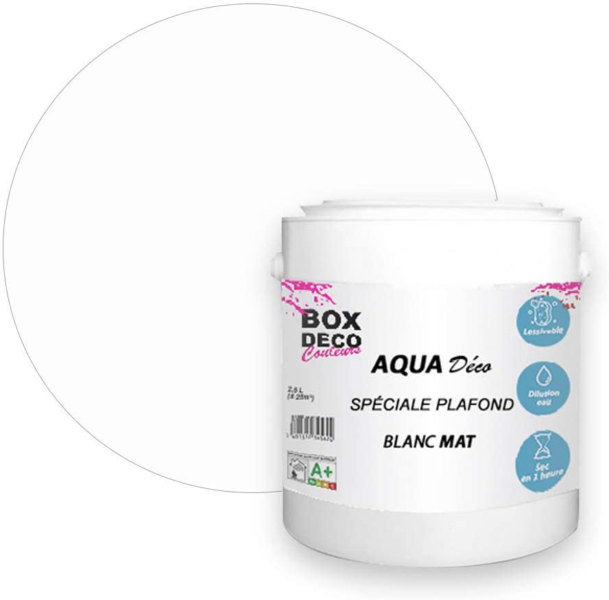 Peinture spéciale plafond acrylique blanc aspect mat Aqua Déco – 2,5L - BOX  DECO COULEURS